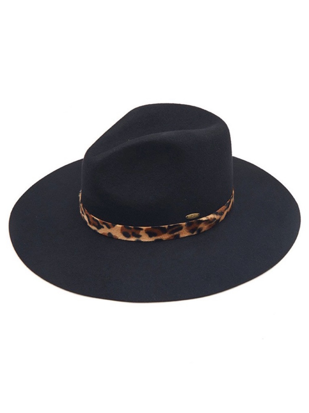 NWT Hana CC wool wide brim hat with leopard hat band